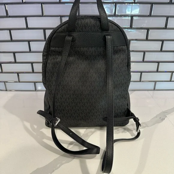 Michael Kors Logo Backpack Purse – Black/Grey MK Monogram - Picture 2 of 7